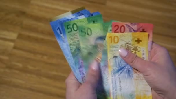 Sammlung Der Neuen Schweizer Banknoten Geld Und Banknotenwährung Bargeld Hintergrund — Stockvideo