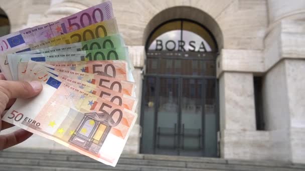 Ιταλία Μιλάνο Σεπτεμβρίου 2019 Ευρώ Χρήματα Ευρώ Μετρητά Φόντο Τραπεζογραμμάτια — Αρχείο Βίντεο
