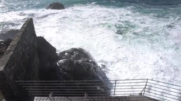 Liguria Cinque Terre Framura Yıkıcı Görkemli Bir Deniz Fırtınası Deniz — Stok video