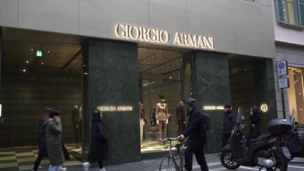 Italien Milano Januari 2020 Armani Lyxbutik Och Showroom Monte Napoleone — Stockvideo