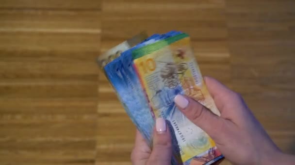 Sammlung Der Neuen Schweizer Banknoten Geld Und Banknotenwährung Bargeld Hintergrund — Stockvideo