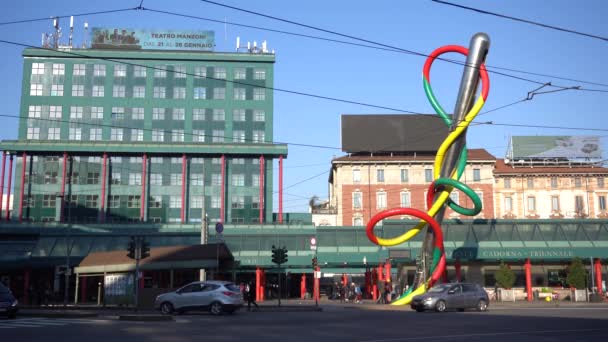 Italien Mailand Januar 2020 Piazza Cadorna Mit Der Installation Ago — Stockvideo