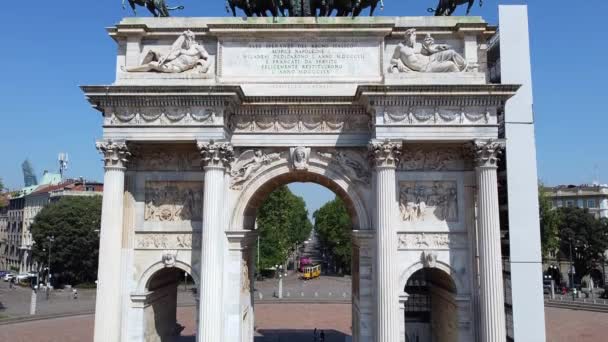 Europa Italien Milano Juli 2020 Drönare Flygfoto Arco Della Tempo — Stockvideo