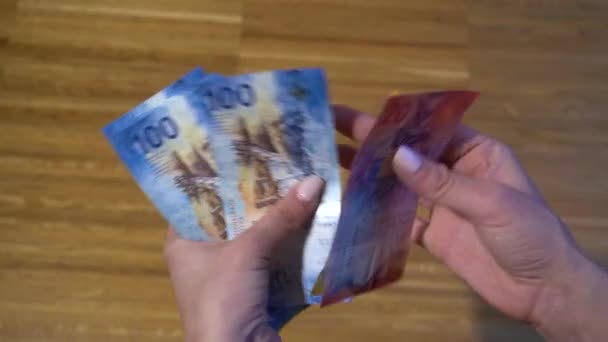 Sammlung Der Neuen Schweizer Banknoten Geld Und Banknotenwährung Bargeld Hintergrund — Stockvideo