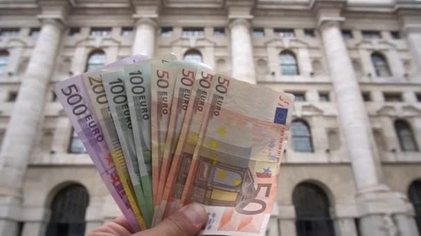 Italia Milán Septiembre 2019 Dinero Fondo Caja Euros Billetes Euros — Vídeos de Stock