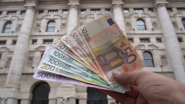 Italia Milán Septiembre 2019 Dinero Fondo Caja Euros Billetes Euros — Vídeos de Stock