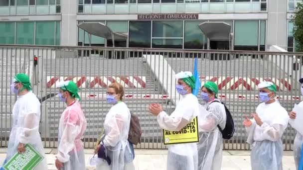 Milan Italie Juin 2020 Des Infirmières Masquées Protestent Contre Mauvaise — Video