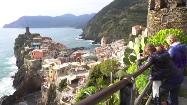 Dell Amore Słynny Szlak Turystyczny Wśród Winnic Wybrzeżu Wsi Vernazza — Wideo stockowe