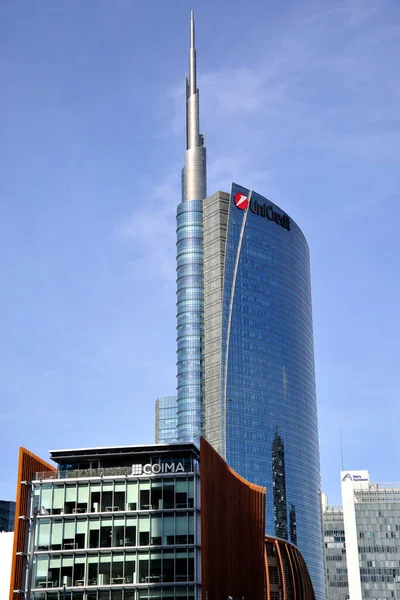 Italia Milano Febbraio 2020 Veduta Dello Skyline Con Torre Unicredit — Foto Stock