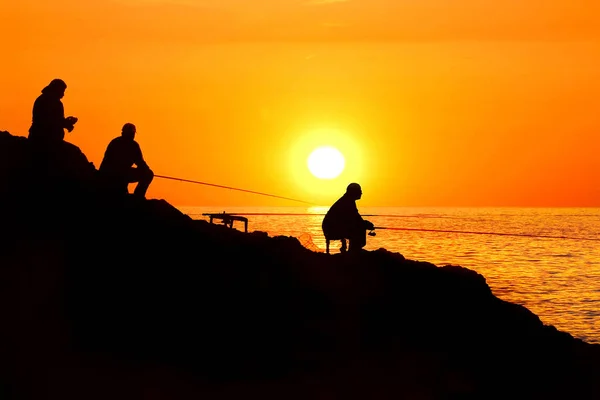 Italy Liguria Sunset Orange Blue Fisherman Rock Framura — Stock Photo, Image