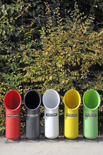 Milan Italy October 2018 Colored Baskets Separate Collection Waste Rubbish — Stock Photo, Image