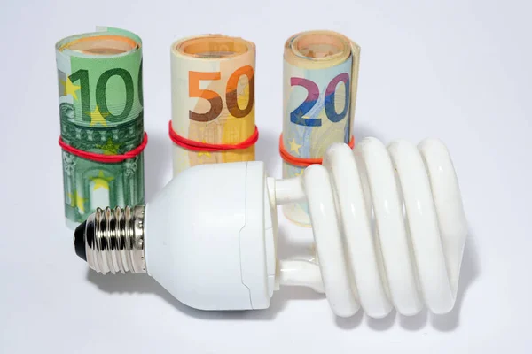 energy saving light bulb with money