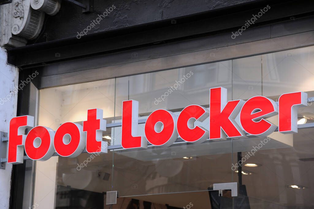 Milan, Italy October 20,2018 - Foot Locker logo and shop