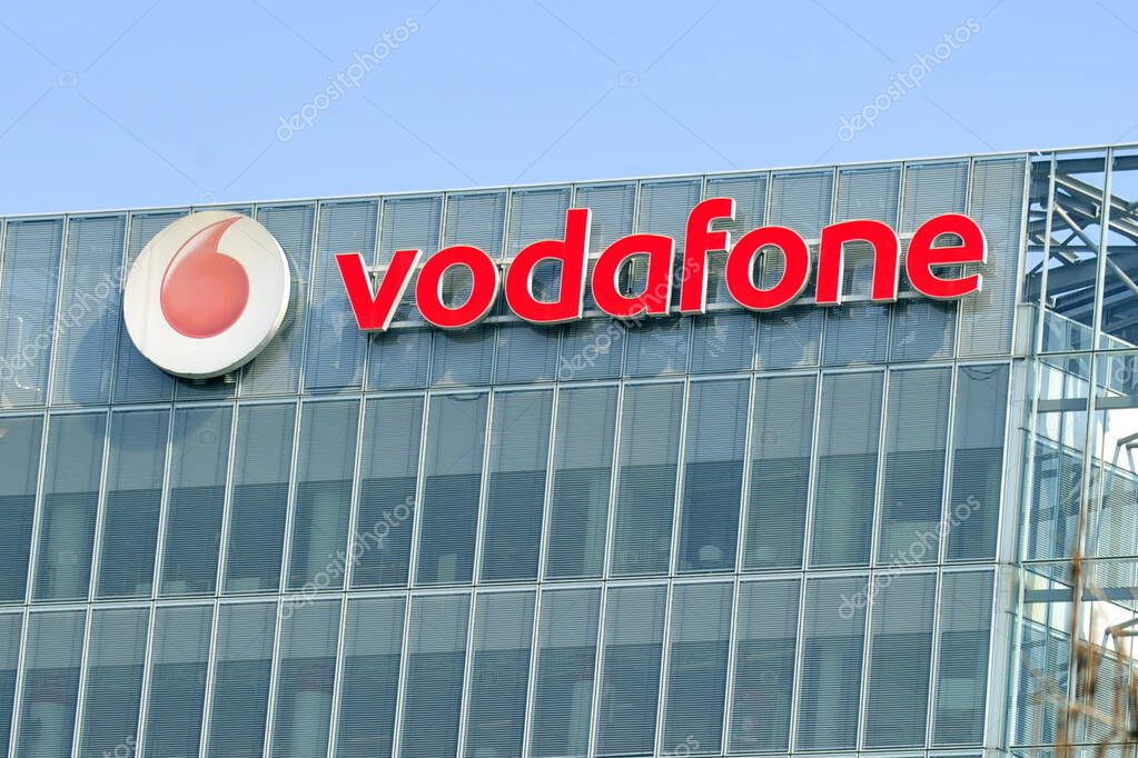 Italy, Milan - April 05, 2018: Vodafone offices building with logo