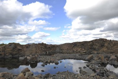İzlanda 'nın güzel manzarası, yeşil arazi