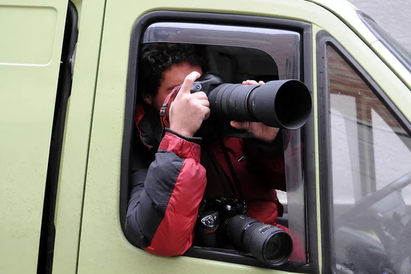 Milan Italy November Paparazzi Man Taking Pictures Outdoors — Stock Photo, Image