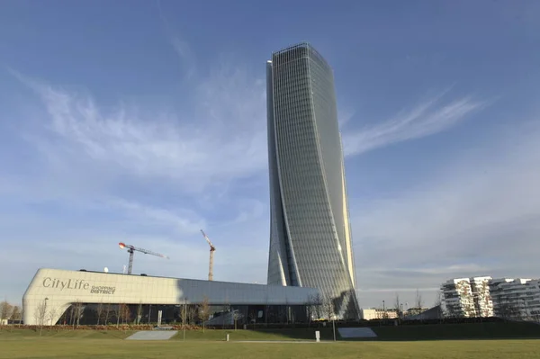 Italië Milaan December 2017 Stadsleven Complex Nieuwe Commerciële Residentiële Wijk — Stockfoto