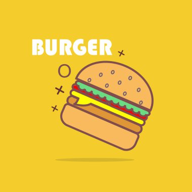 Burger ikonu. Web ve yazdırma ortamı için bir burger vektör simgesinin düz çizimi