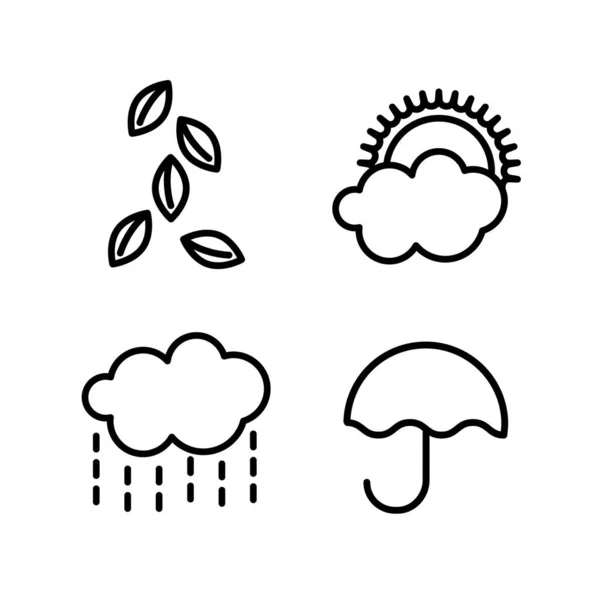 Vector Autumn Icons Leaves Fall Cloudy Weather Rainy Cloud Umbrella — Stock Vector