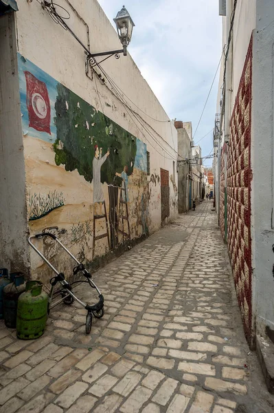 Tunísia Sousse Ruas Cidade Velha Medina Pavimentadas Com Pedra Natural — Fotografia de Stock