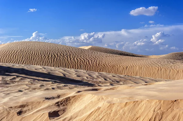 Zonsondergang Sahara Afhankelijk Van Positie Van Het Licht Wijzigen Zandduinen — Stockfoto