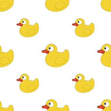 Sarı plastik ördekli kusursuz bir desen. Çocuk duvar kâğıdı. Duş ve banyo arkaplanı.