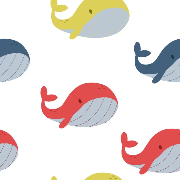 A seamless pattern with colorful whales. nursery wallpaper. Sea world background.