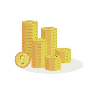 Altın para yığınının bir çizimi. Beyazda izole edilmiş. İş ve finans. Para.