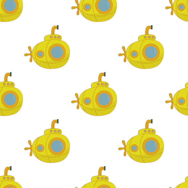 A seamless pattern with yellow submarines. Nursery wallpaper.