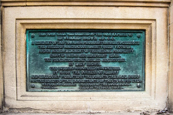 Plaque Commemorating Building Trowbridge Town Hall Gifting Town Sir Roger — Stock Photo, Image