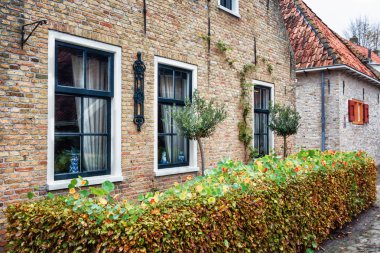 Yan duvar Bourtange bir evde pencere ile Hollandalı bir Kuzey Hollanda Groningen il köyde güçlendirilmiş.