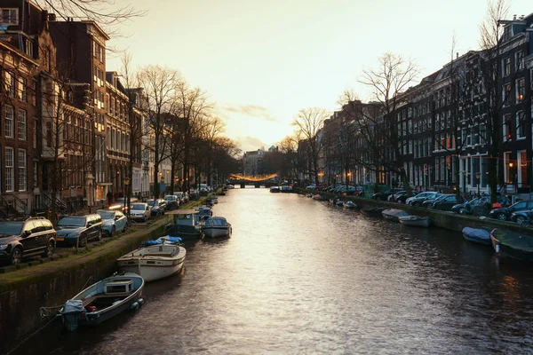 Amsterdam Nizozemsko Prosince 2017 Světelný Objekt Nad Kanál Herengracht Během — Stock fotografie