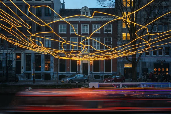 Amsterdam Nizozemsko Prosince 2017 Světelný Objekt Nad Kanál Herengracht Během — Stock fotografie