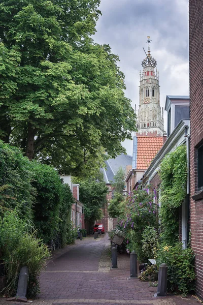 Věž Grote Kerk Nebo Saint Bavokerk Haarlemu Nizozemsku Pozadí — Stock fotografie