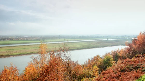 The beautiful river landscape of the river Nederrijn at the Driel dam in Gelderland in The Netherlands