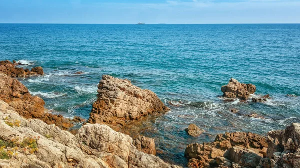 Inspelningen Kusten Mellan Städerna Juan Les Pins Och Antibes Frankrike — Stockfoto