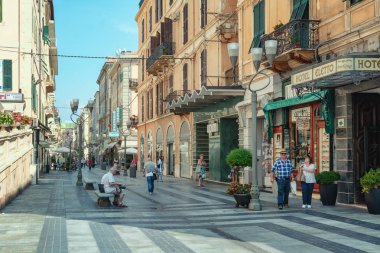 San Remo, Italy, September 18, 2018:  Impression of the via  Giacomo Matteotti in the center of the Italian town San Remo clipart