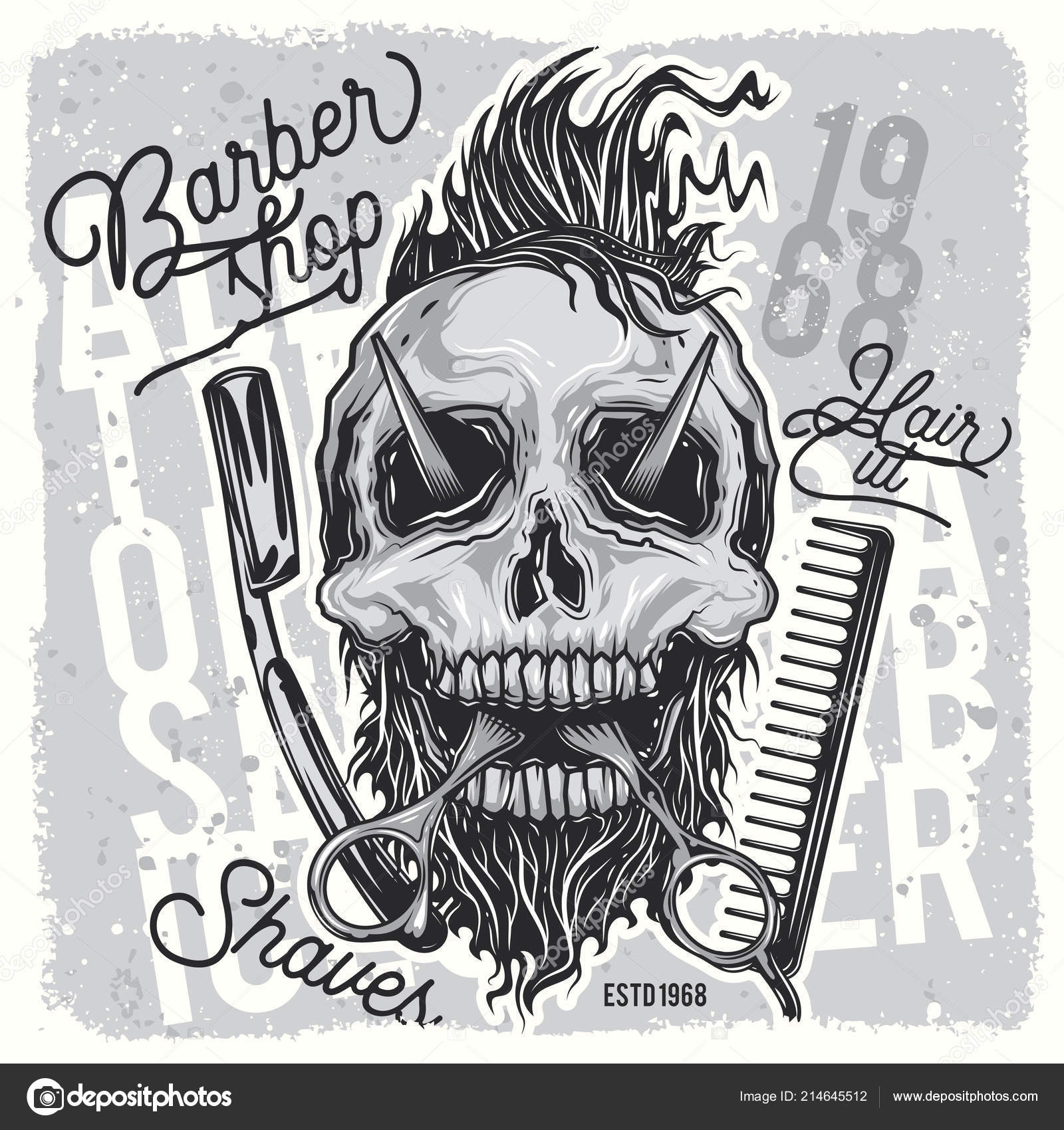 Barber skull with scissors Royalty Free Vector Image