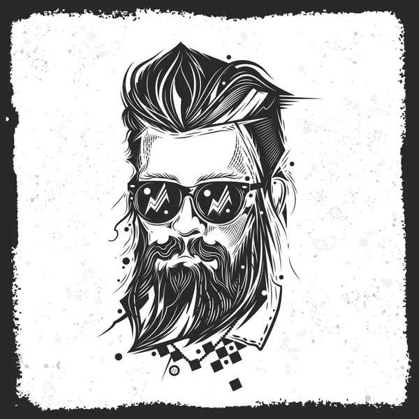 Original Vector Illustration Young Man Fashionable Hairstyle Beard Hipster Print — Stock Vector