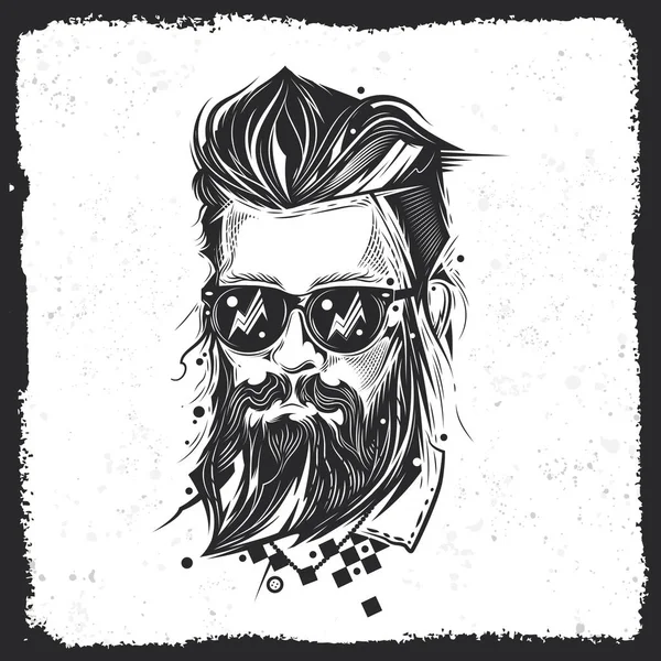 Ilustração Vetorial Original Jovem Com Penteado Elegante Barba Hipster Imprimir — Vetor de Stock