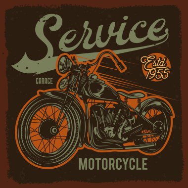 Orijinal vektör çizimde retro tarzı. Klasik Amerikan Motosiklet koyu arka plan üzerinde