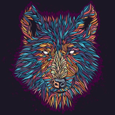 Soyutlama. Neon, vintage tarzı bir kurt orijinal vektör çizim