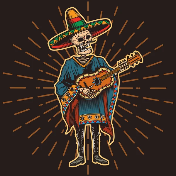 Onun elinde bir gitar ile Meksika. Vektör çizim.