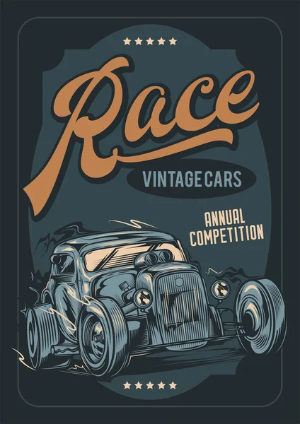 Векторный Плакат Гонки Старых Старинных Американских Автомобилях — стоковый вектор