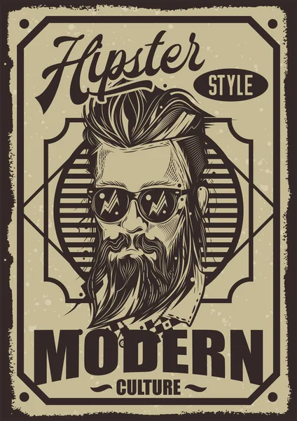 Cartel Vectorial Original Hombre Con Pelo Barba Hipster — Vector de stock