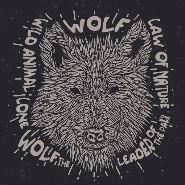 Vector Drawing Wolf Vintage Style Dark Background — Stock Vector
