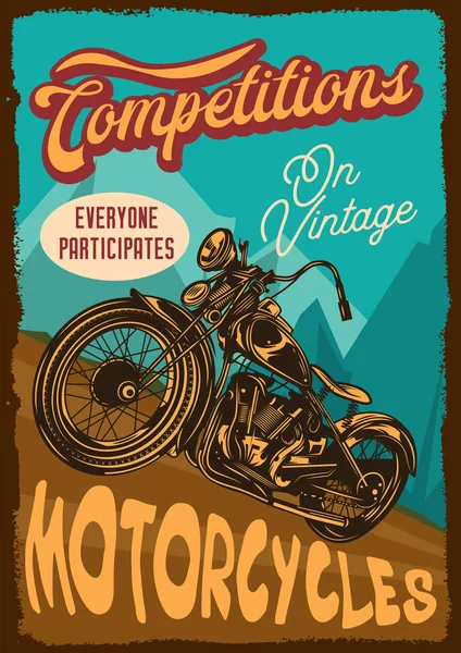 Vektör poster. Amerikan klasik motosiklet dağlar karşı dağlarda