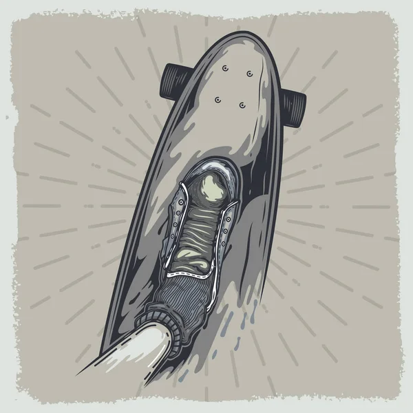 Векторная Иллюстрация Скейтборда Кроссовок Черно Белом Стиле — стоковый вектор