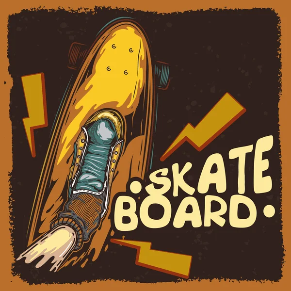 Immagine Vettoriale Dello Skateboard Figura Stile Retrò Skateboard Sneakers — Vettoriale Stock