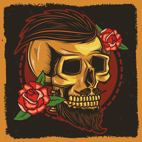 Original Vector Image Drawing Tattoo Skull Roses — Stock Vector